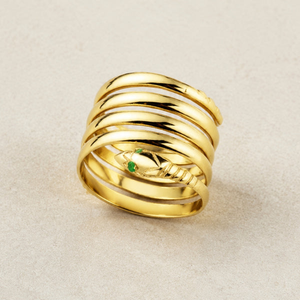 ANILLO CUATRO VUELTAS SERPIENTE CON ESMERALDAS