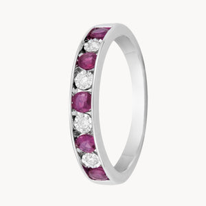 ANILLO MEDIA ALIANZA RUBIES Y DIAMANTES ENGASTE EN CANAL