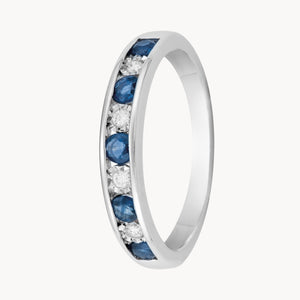 ANILLO MEDIA ALIANZA ZAFIROS Y DIAMANTES ENGASTE EN CANAL