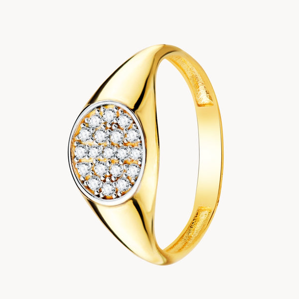 Two-tone signet ring with pavé cubic zirconia stones