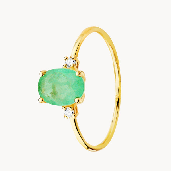 OVAL GREEN QUARTZ RING WITH CUBIC ZIRCONIA stones
