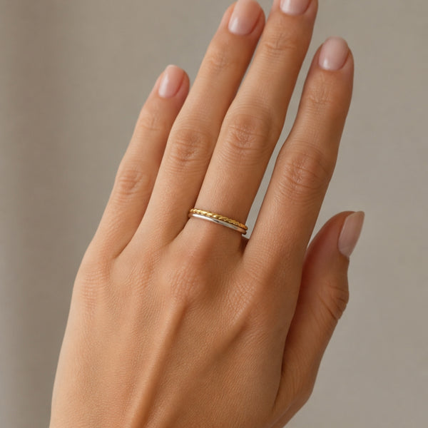 TWO-TONE DOUBLE RING, SMOOTH AND BRAIDED
