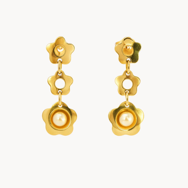 PENDIENTES LARGOS FLORES CON PERLAS