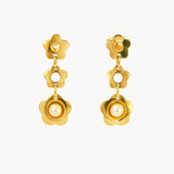 PENDIENTES LARGOS FLORES CON PERLAS