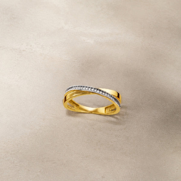 Two-tone crisscross ring, plain and with cubic zirconia stones