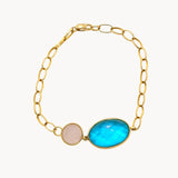 PULSERA ESLABONES CON CUARZO ROSA Y CUARZO AZUL