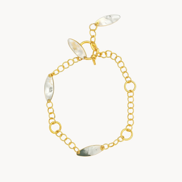 PULSERA BICOLOR ARANDELAS Y CHAPAS