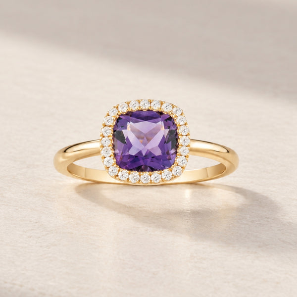 ANILLO AMATISTA TALLA CUSHION CON DIAMANTES