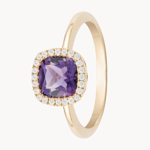ANILLO AMATISTA TALLA CUSHION CON DIAMANTES