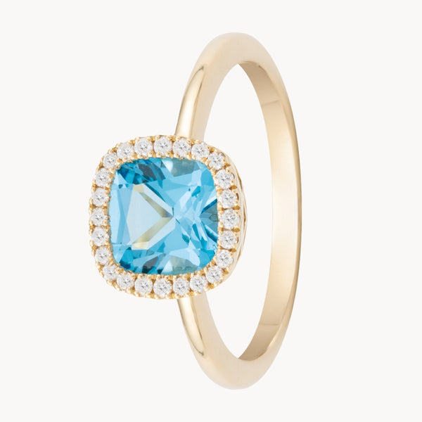 ANILLO TOPACIO AZUL TALLA CUSHION CON DIAMANTES