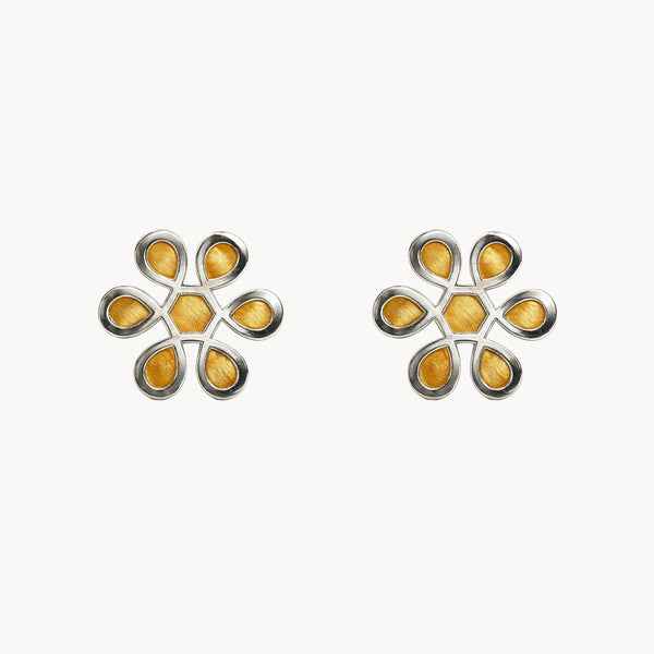 PENDIENTES BICOLOR FLOR TALLADA