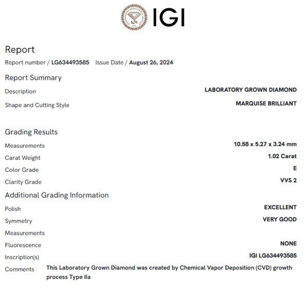 COLGANTE DIAMANTE CREADO 1.020 QUILATES MARQUISE CERTIFICADO IGI