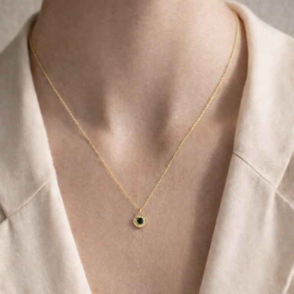BLACK ENAMEL MEDAL PENDANT AINA