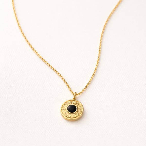 BLACK ENAMEL MEDAL PENDANT AINA