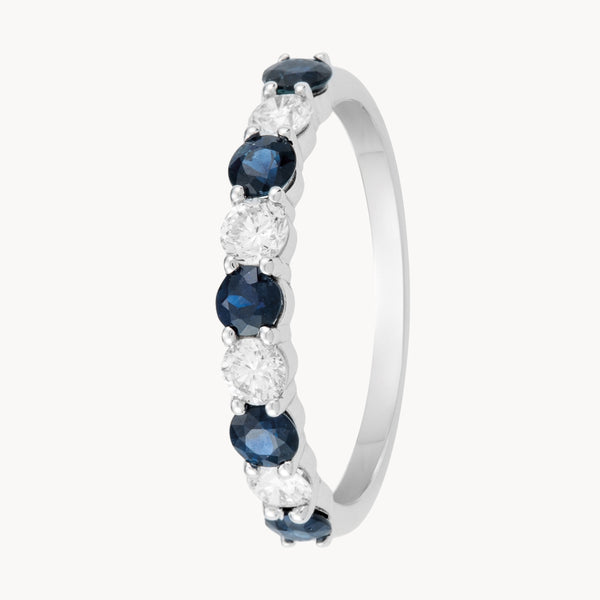ANILLO MEDIA ALIANZA CARRIL ZAFIROS 3MM Y DIAMANTES