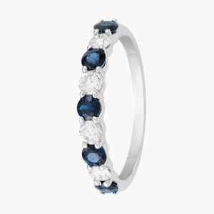 ANILLO MEDIA ALIANZA CARRIL ZAFIROS 3MM Y DIAMANTES