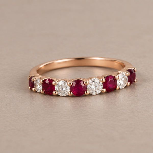 ANILLO MEDIA ALIANZA CARRIL RUBIES 3MM Y DIAMANTES