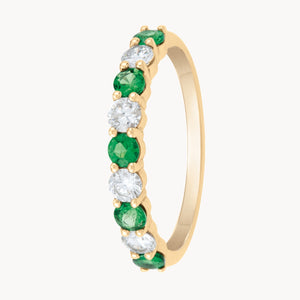 ANILLO MEDIA ALIANZA CARRIL ESMERALDAS 3MM Y DIAMANTES