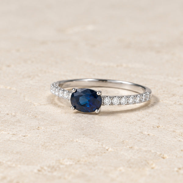Horizontal Oval Sapphire and Diamond Ring
