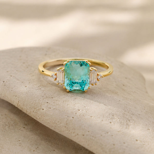 ANILLO TOPACIO PARAIBA ICE CUT Y CIRCONITAS
