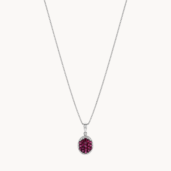 COLGANTE RUBIES CON HALO DE DIAMANTES