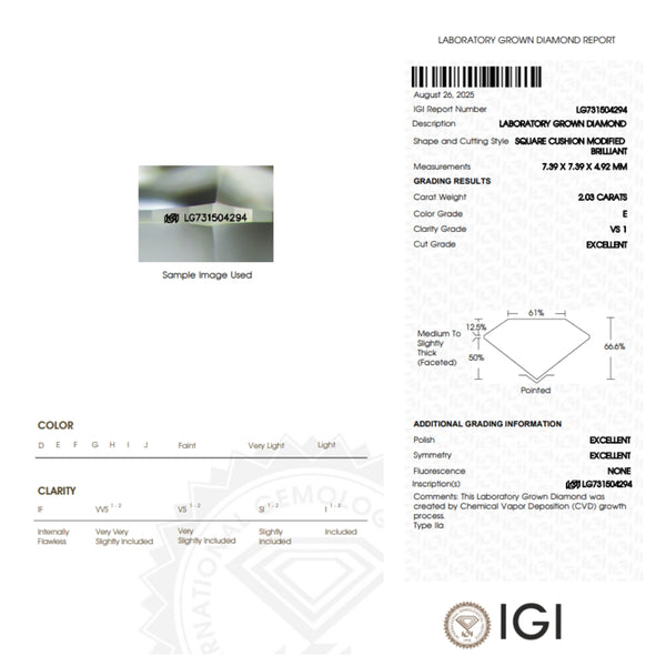 COLGANTE DIAMANTE CREADO 2.030 QUILATES BRILLANTE CERTIFICADO IGI