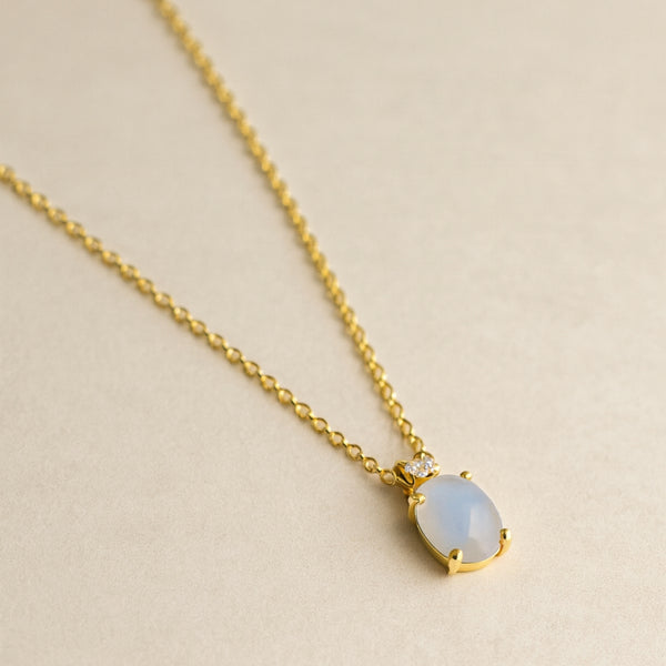 COLGANTE PIEDRA LUNA Y DIAMANTE PIEDRA DE CUMPLEAÑOS JUNIO