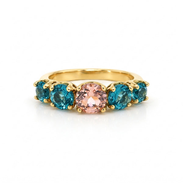 ANILLO CUARZOS AZULES Y CUARZO ROSA CENTRAL