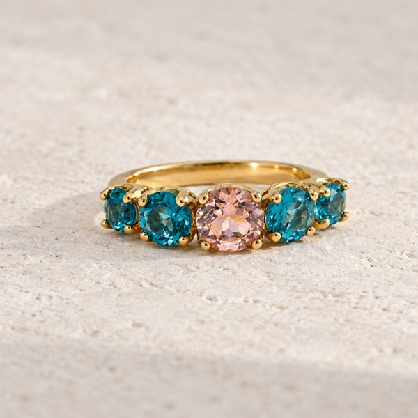ANILLO CUARZOS AZULES Y CUARZO ROSA CENTRAL