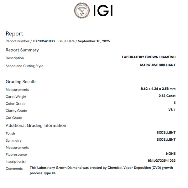 COLGANTE DIAMANTE CREADO 0.53 QUILATES MARQUISE CERTIFICADO IGI