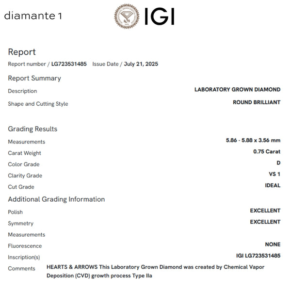 PENDIENTES DIAMANTES CREADOS 1.490 QUILATES CERTIFICADO IGI