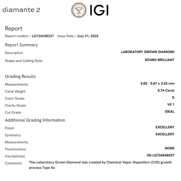 PENDIENTES DIAMANTES CREADOS 1.490 QUILATES CERTIFICADO IGI