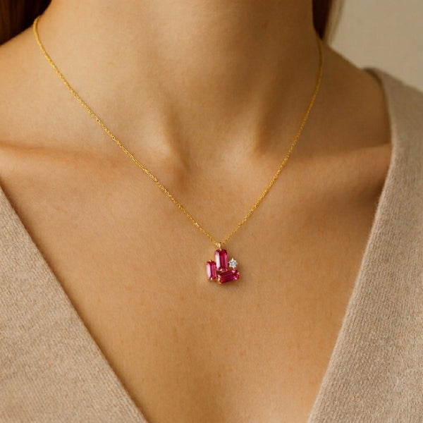 COLGANTE TOPACIOS ROSAS Y DIAMANTE HEBE