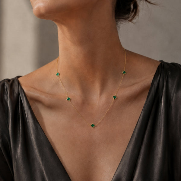 COLLAR TREBOLES CON MALAQUITA MELINA
