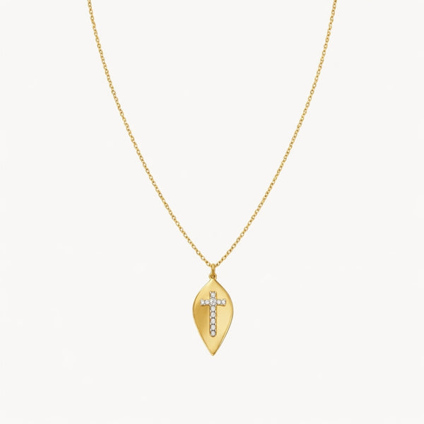 COLGANTE CHAPA CON DIAMANTES Y CRUZ