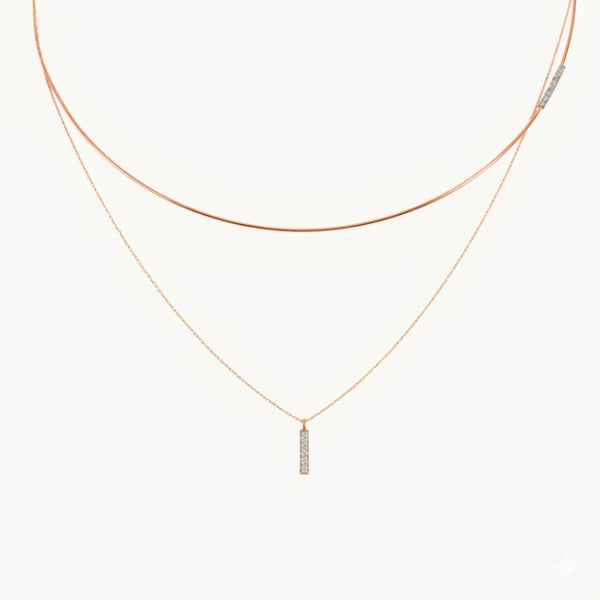 COLAR DUPLA BARRA E CADEIA COM DIAMANTES GABRIELA