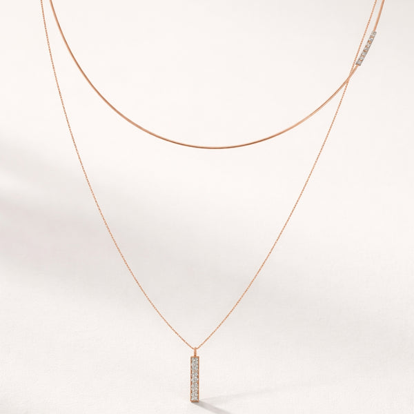 COLAR DUPLA BARRA E CADEIA COM DIAMANTES GABRIELA