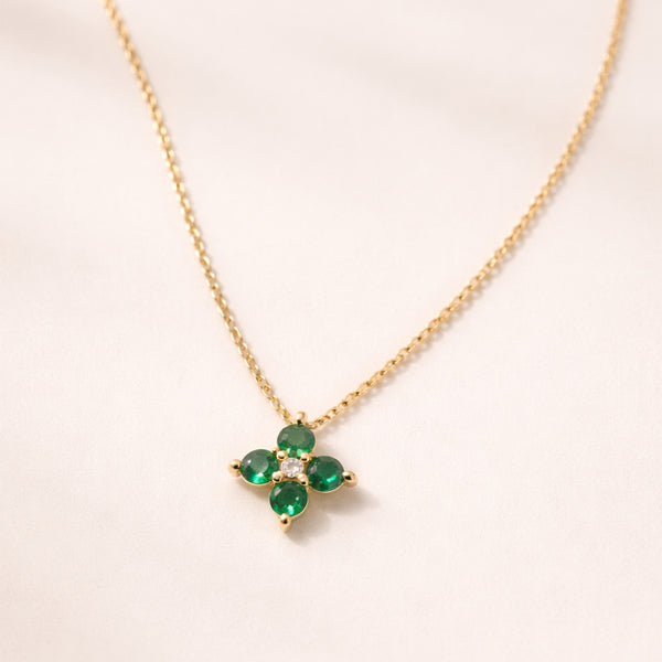 OANA Flower Pendant with Emeralds and Diamonds