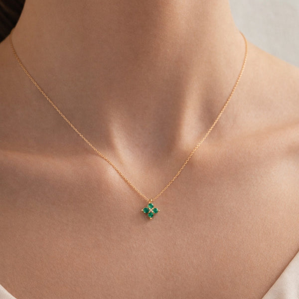 OANA Flower Pendant with Emeralds and Diamonds