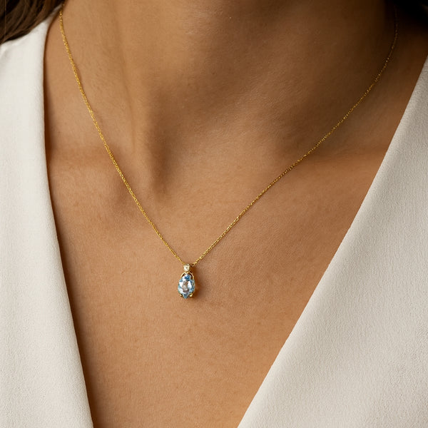 COLGANTE AGUAMARINA Y DIAMANTE PIEDRA DE CUMPLEAÑOS MARZO