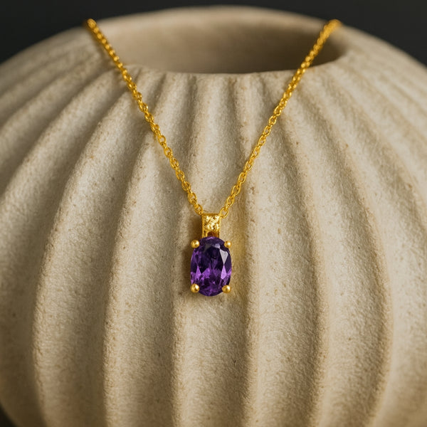 COLGANTE AMATISTA Y DIAMANTE PIEDRA DE CUMPLEAÑOS FEBRERO