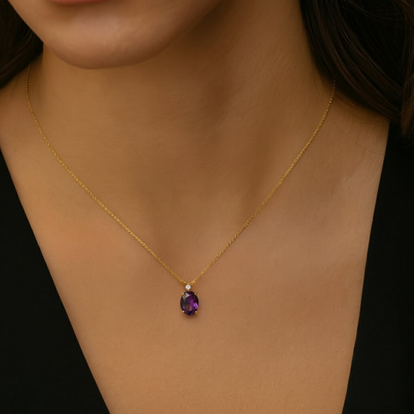 COLGANTE AMATISTA Y DIAMANTE PIEDRA DE CUMPLEAÑOS FEBRERO