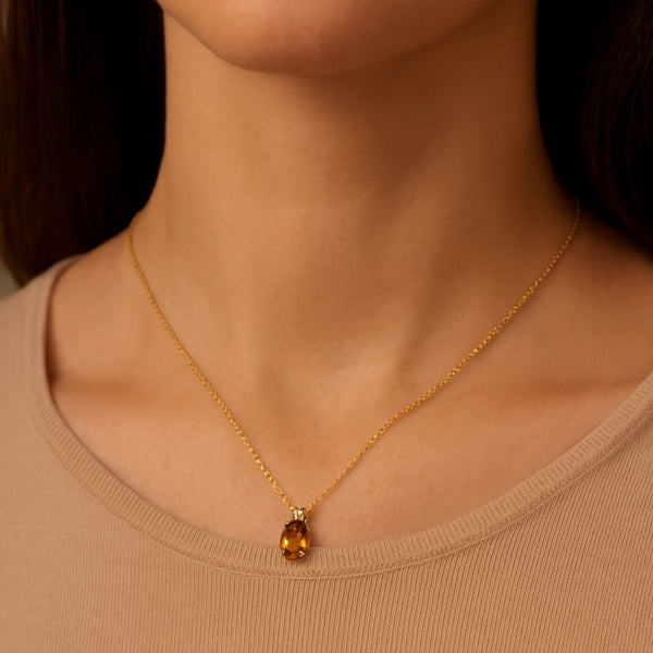 COLGANTE CITRINO Y DIAMANTE PIEDRA DE CUMPLEAÑOS NOVIEMBRE