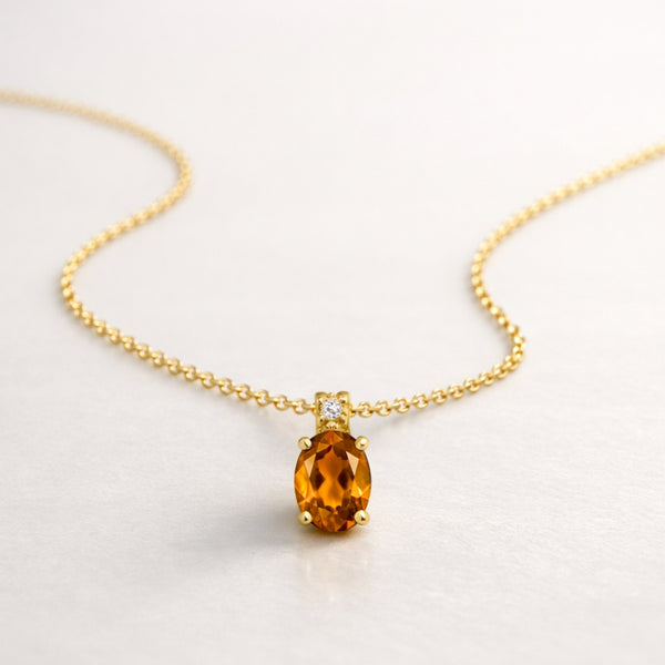COLGANTE CITRINO Y DIAMANTE PIEDRA DE CUMPLEAÑOS NOVIEMBRE