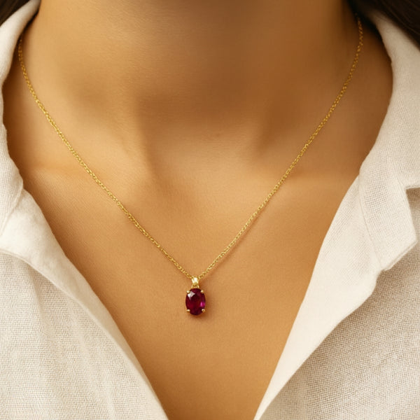 COLGANTE RUBI Y DIAMANTE PIEDRA DE CUMPLEAÑOS JULIO