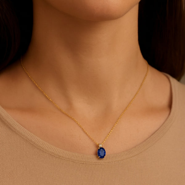 COLGANTE ZAFIRO Y DIAMANTE PIEDRA DE CUMPLEAÑOS SEPTIEMBRE