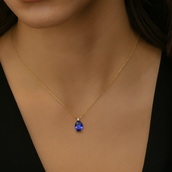 COLGANTE TANZANITA Y DIAMANTE PIEDRA DE CUMPLEAÑOS DICIEMBRE