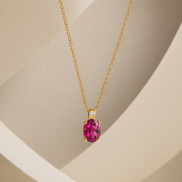 COLGANTE TOPACIO ROSA Y DIAMANTE PIEDRA DE CUMPLEAÑOS OCTUBRE