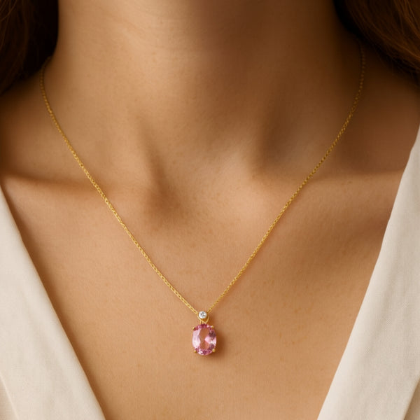 COLGANTE TOPACIO ROSA Y DIAMANTE PIEDRA DE CUMPLEAÑOS OCTUBRE