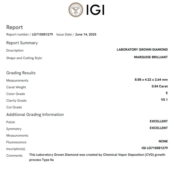 COLGANTE DIAMANTE CREADO 0.54 QUILATES MARQUISE CERTIFICADO IGI